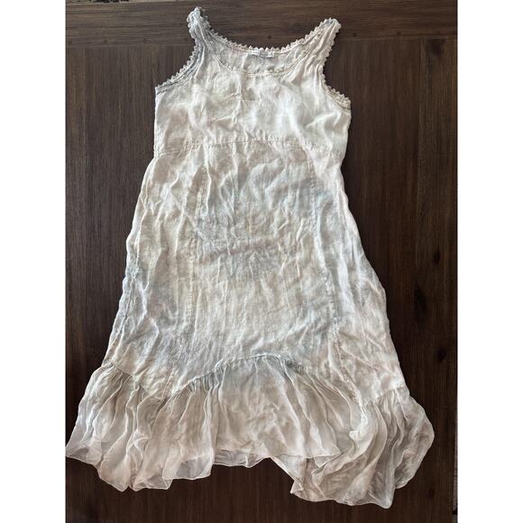 Tempo Paris Dresses & Skirts - Tempo Paris Dress Womens Small Beige Linen Midi Ruffle Hem Sundress Italy